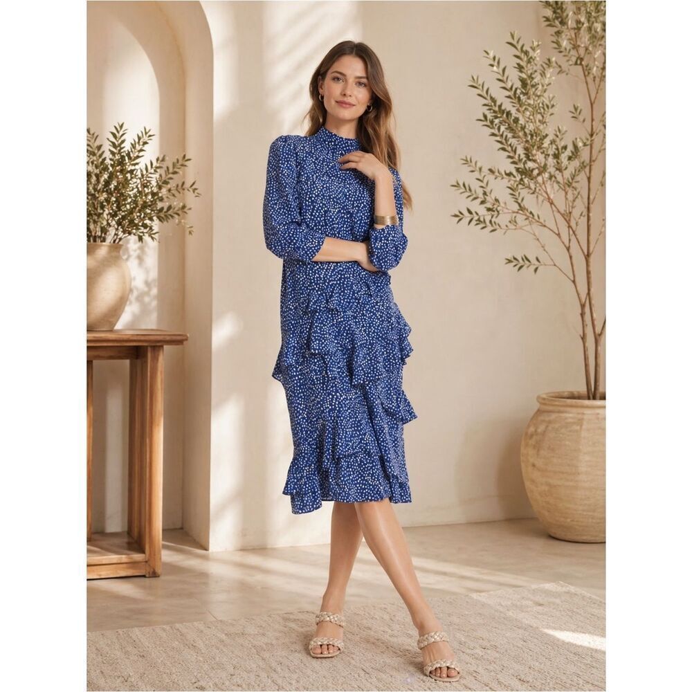 Tyler Boe Blue Patterned Long Sleeve Dress